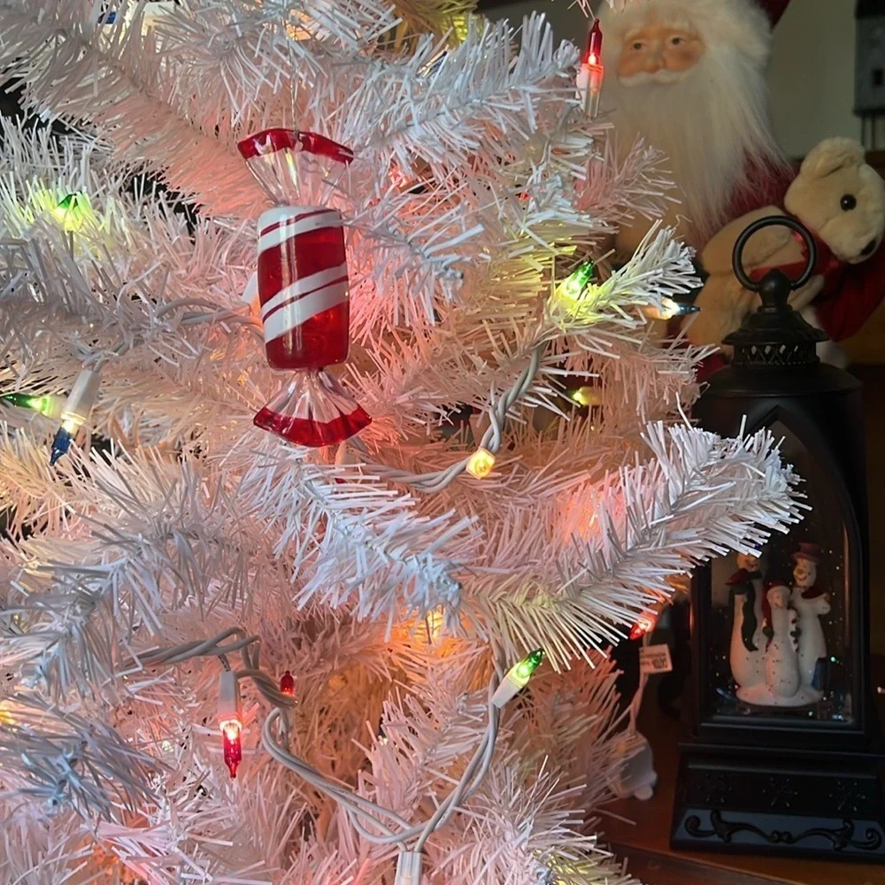 ❤️Vintage Old Fashion Red Stripe Murano Style Wrapped Candy Ornament